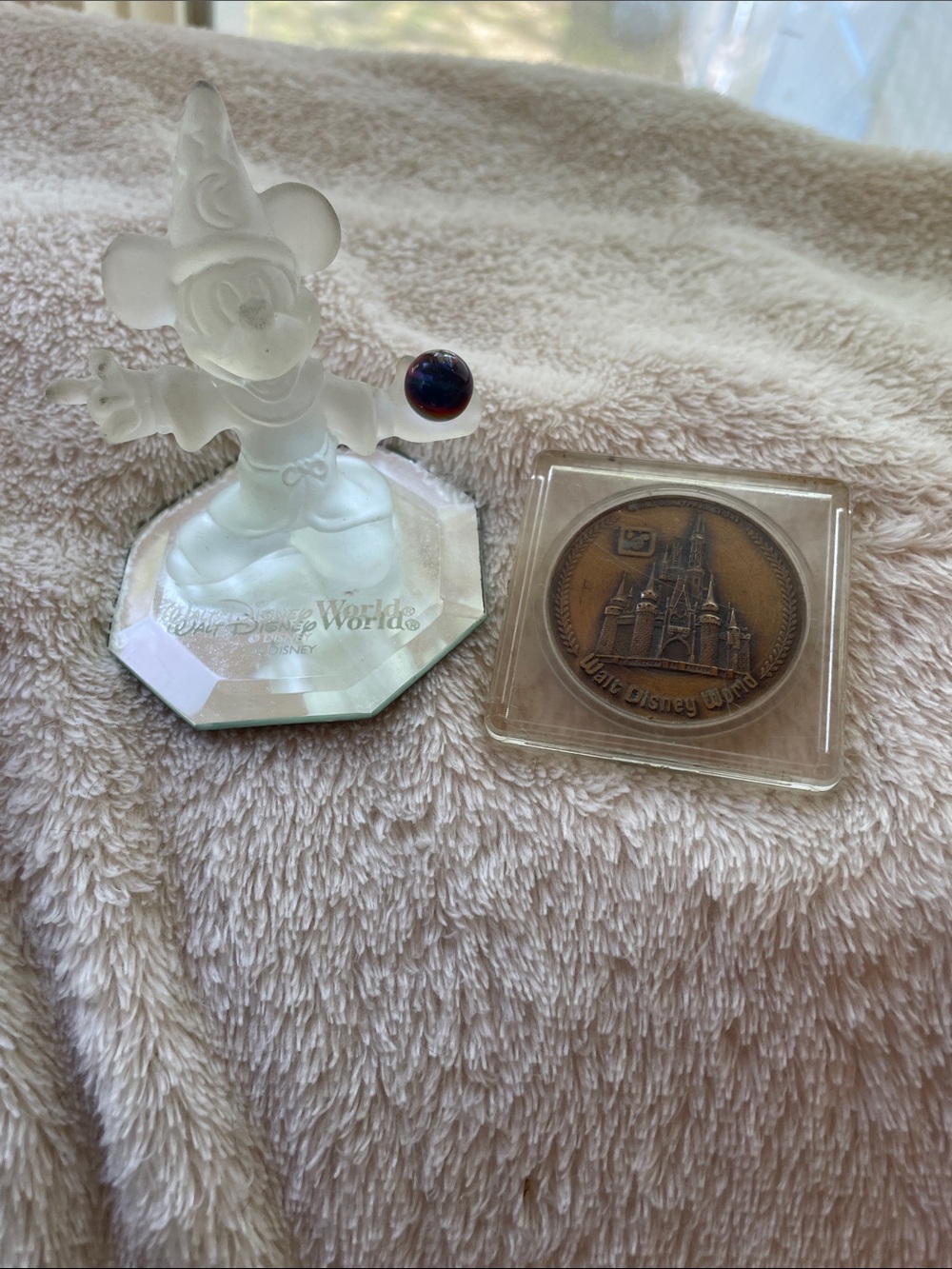 Disney Bronze-Tone Castle Commemorative Medal and Mickey Scorcerer Figurine